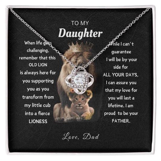 To My Daughter, From This Old Lion - Elegant Loveknot Necklace and Thoughtful Message Card Gift for Your Daughter